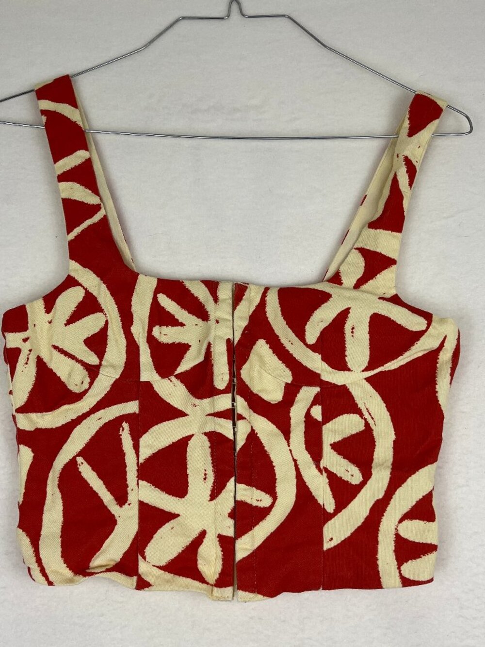 VRG GRL Red Cream Brushstroke Corset Crop Top Size 6 2020s